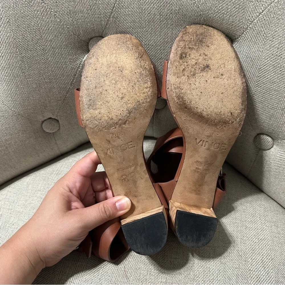 VINCE Brown Strap Kitten Heels Size 6.5 - Picture 4 of 4